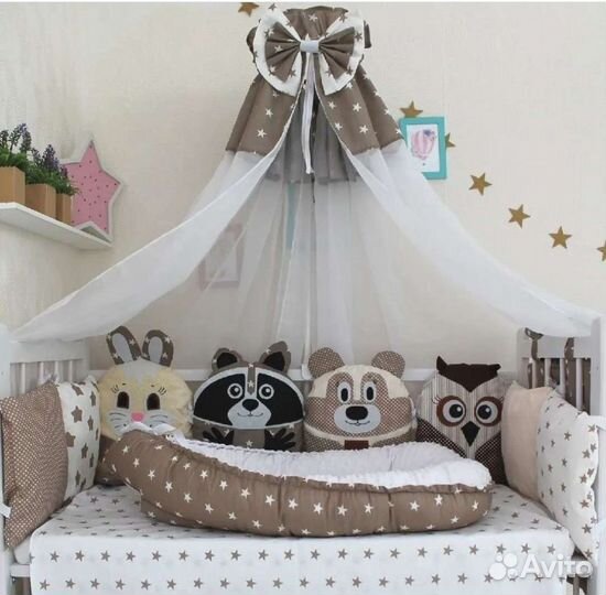 Комплект в кроватку/бортики/балдахин/одеяло/подушк