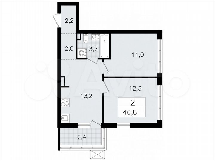 2-к. квартира, 46,8 м², 10/12 эт.