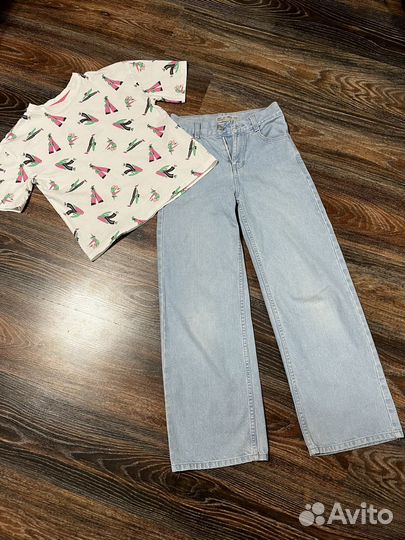 Широкие джинсы+толстовка+футболка