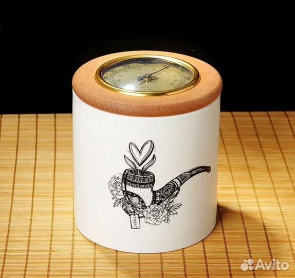 Керамическая банка хьюмидор для табака с гигрометр