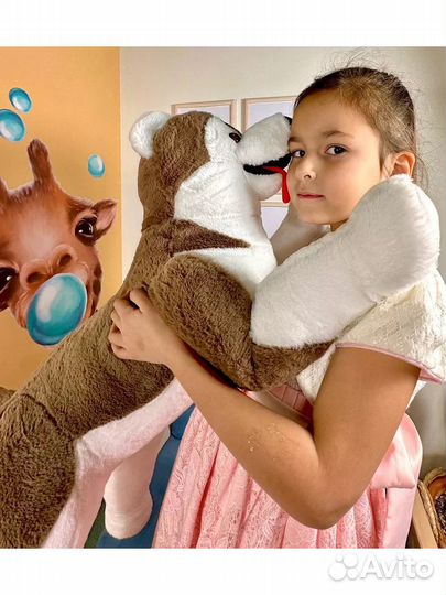 Мягкая игрушка Собака бежевая Хаски с языком