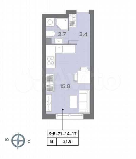 Квартира-студия, 21,9 м², 14/32 эт.