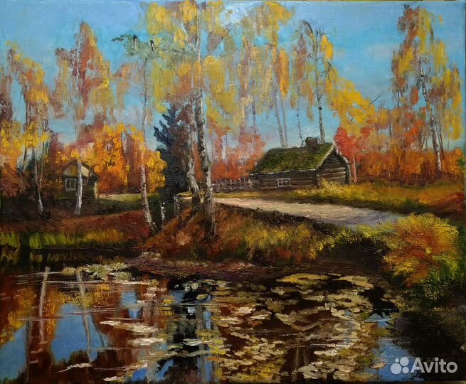 Картина маслом на холсте пейзаж Осенняя сказка