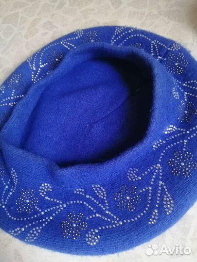 Комплект берет и шарф синего цвета