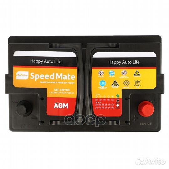 АКБ speedmate AGM 12V 70Ah 760A 278x175x190 /+