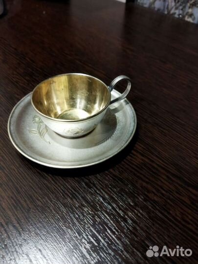 Чашка с блюдцем мельхиор