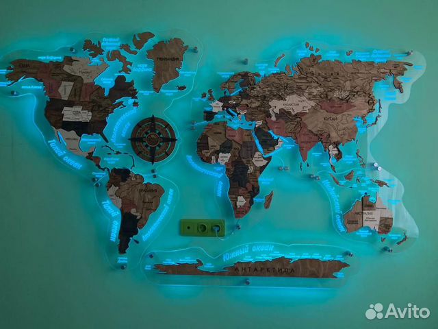 Карта мира на стену с подсветкой