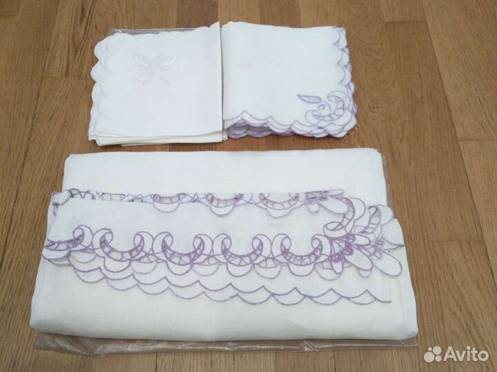 Скатерть льняная по краям ришелье размер 140x210м