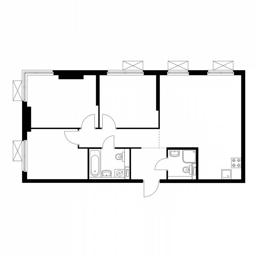 3-к. квартира, 74,9 м², 2/23 эт.