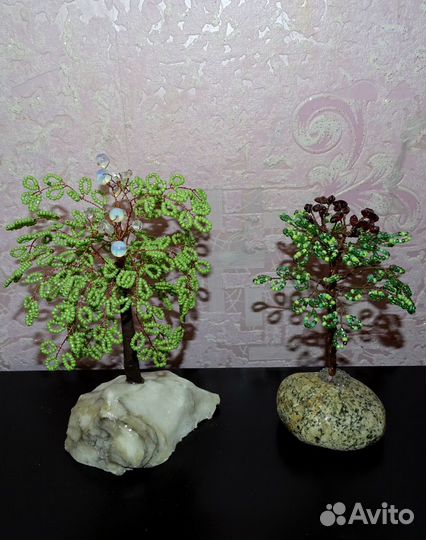 Денежные деревца из бисера и натуральных камней