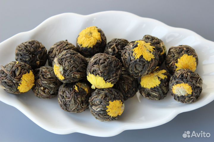 Связанный зеленый чай, желтая хризантема