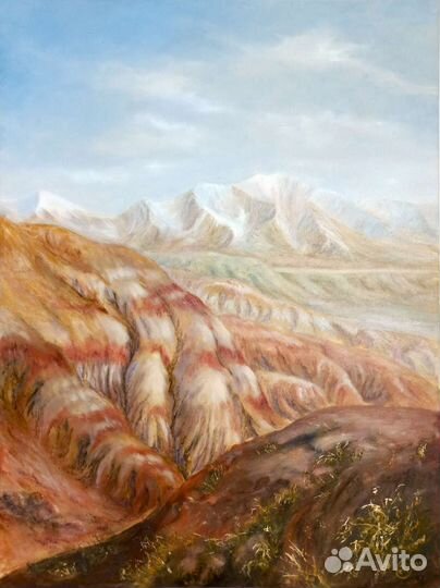 Картина маслом 60х80см. Горный пейзаж, холст