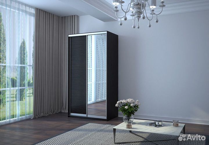 Шкаф купе с зеркалом, венге