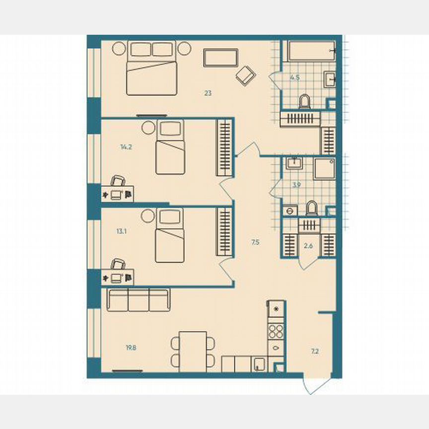3-к. квартира, 95,8 м², 32/33 эт.