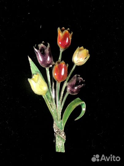 Брошь, серебро, Букет тюльпанов, 1940-ые