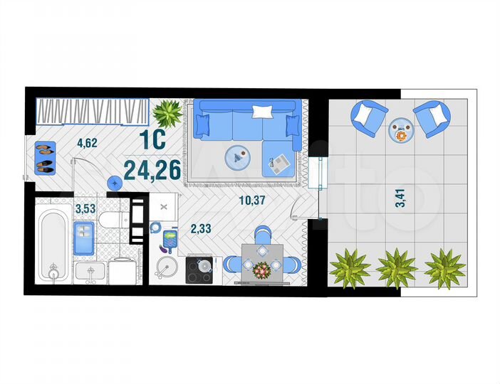 1-к. квартира, 24,3 м², 3/12 эт.