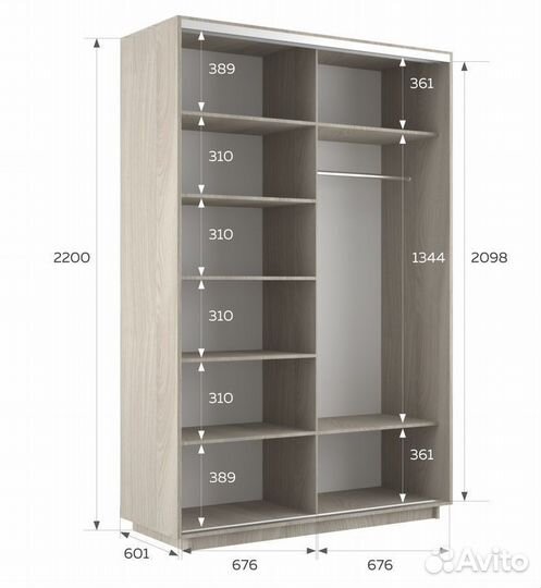 Шкаф-купе Версаль 140-220-60, шимо светлый, лдсп