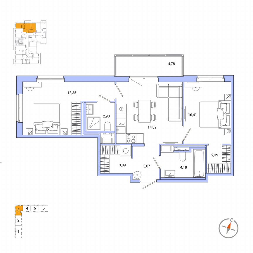 2-к. квартира, 55,7 м², 2/7 эт.