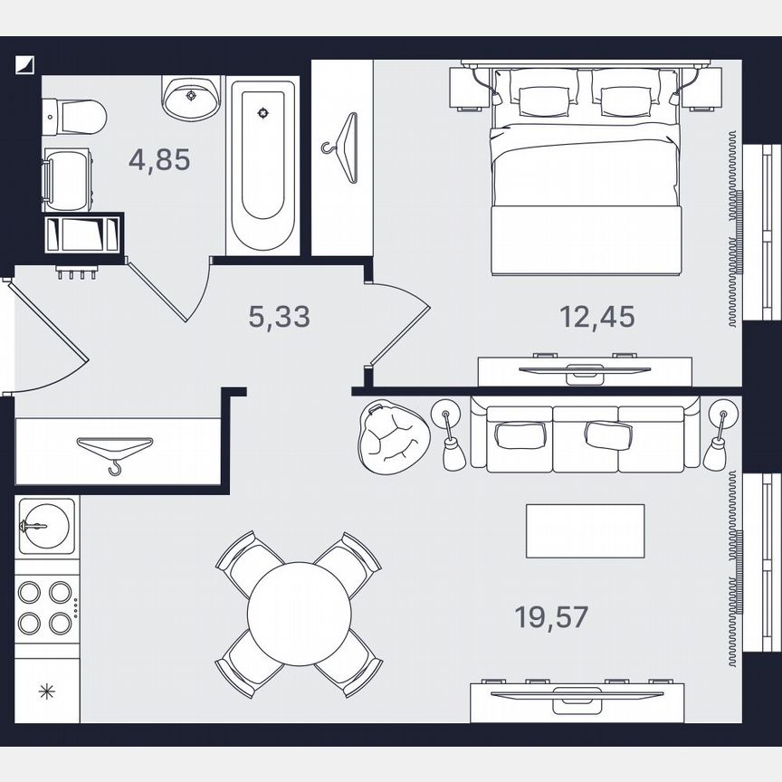 2-к. апартаменты, 42,2 м², 11/24 эт.
