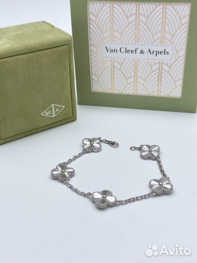 Браслет Van Cleef на 5 мотивов белое золото 18К