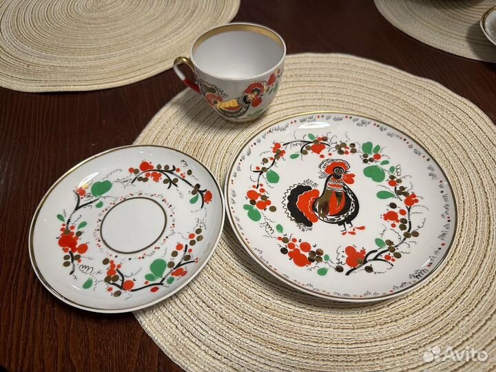 Редкий чайный сервиз СССР Веселые петушки
