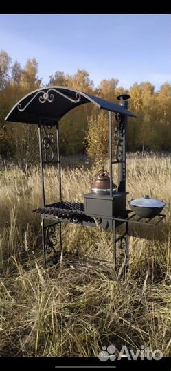 Мангал с печью под казан и крышей