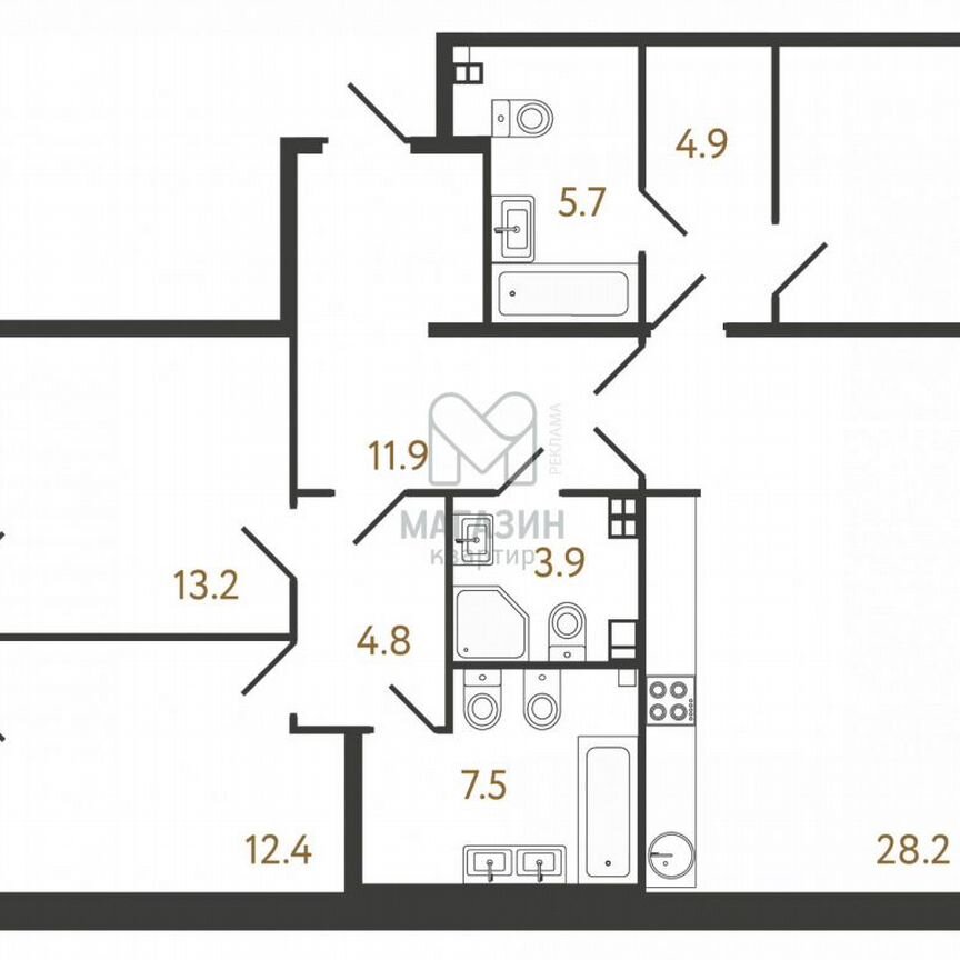 4-к. квартира, 107 м², 7/9 эт.