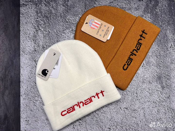 Шапка Carhartt WIP оранжевая буквы 2024