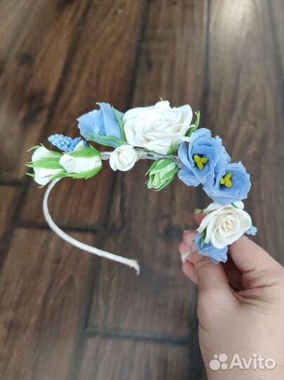 Ободок с цветами из полимерной глины