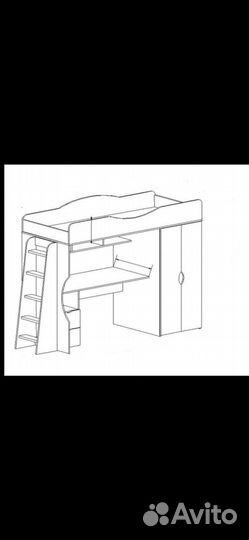 Кровать чердак со столом и шкафом