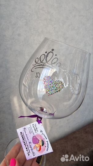 Бокал со стразами, инкрустация, ручная работа