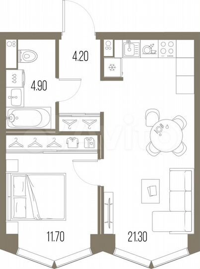 1-к. квартира, 42,1 м², 5/34 эт.