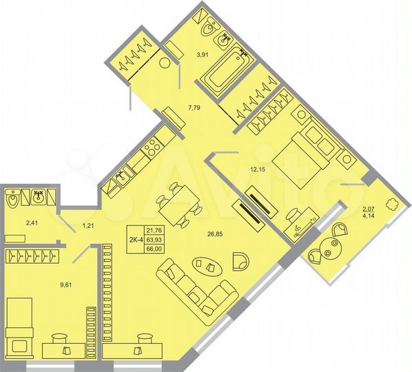 2-к. квартира, 66 м², 12/17 эт.