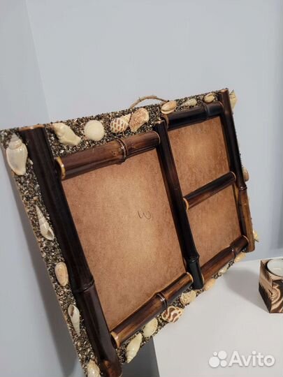 Фоторамка на три фото с ракушками