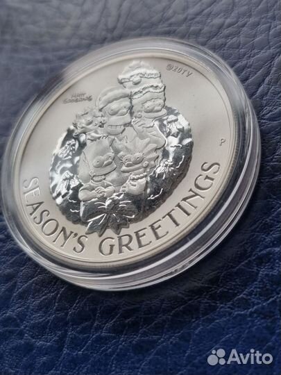 Монета Серебро Симпсоны Рождество Simpsons Унция