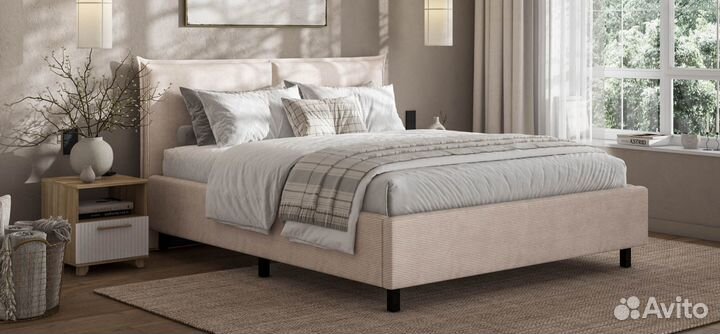 Кровать лео 160 Вельвет cord бежевая