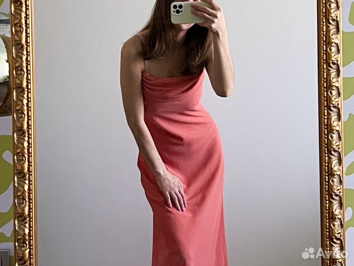 Вечернее платье на выпускной макси 42 персиковое