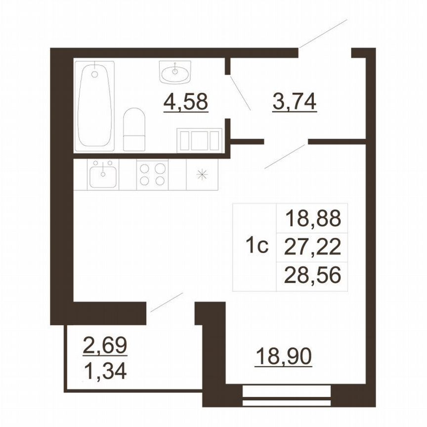 Квартира-студия, 28,6 м², 5/6 эт.