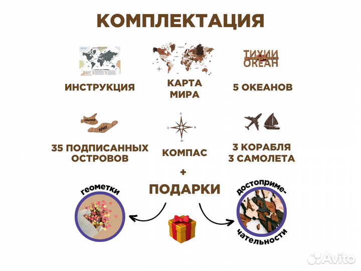 Деревянная карта мира на русском языке