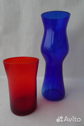 Ваза. Стекло. Красная.Синяя. СССР. Винтаж