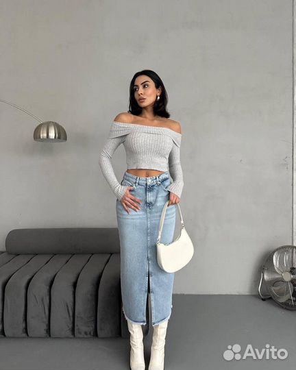 Джинсовая юбка миди