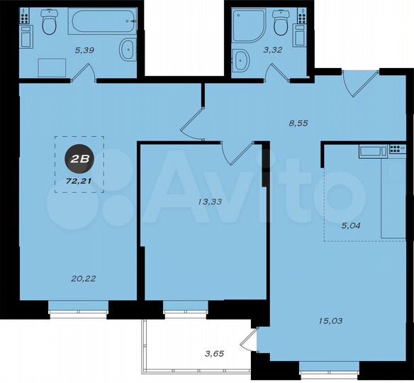 2-к. квартира, 72,7 м², 5/22 эт.
