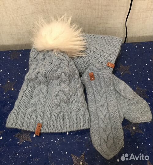 Шапка, снуд, варежки ручная вязка