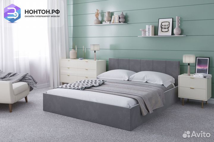 Кровать Амелия велюр серый
