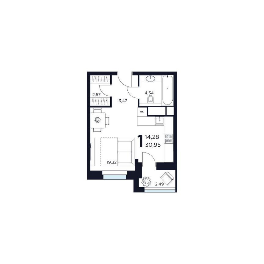 1-к. квартира, 31 м², 12/15 эт.