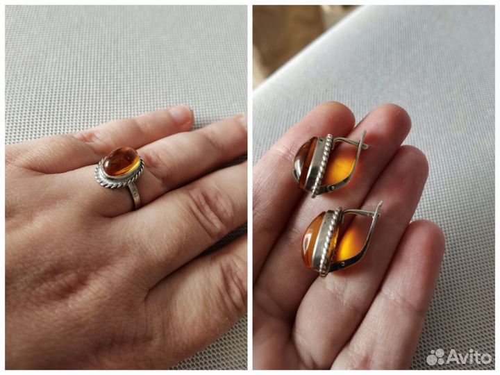 Янтарь комплект из серебра 925 СССР