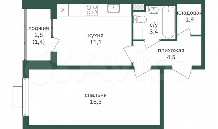 1-к. квартира, 40,8 м², 4/26 эт.