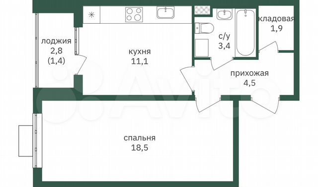 1-к. квартира, 40,8 м², 4/26 эт.