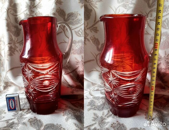 Винтажный кувшин, графин с рюмками, рюмки, ваза