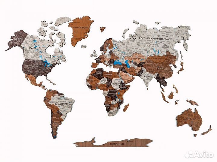 Деревянная карта мира настенная, Нижнекамск